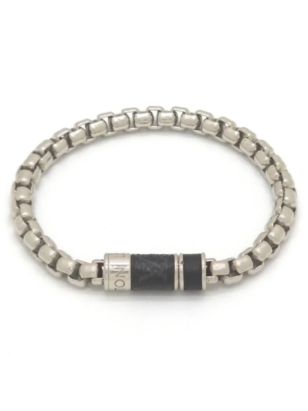 Louis Vuitton Bracelet Chain Monogram 16.8 Eclipse Canvas Silver Color Metal
